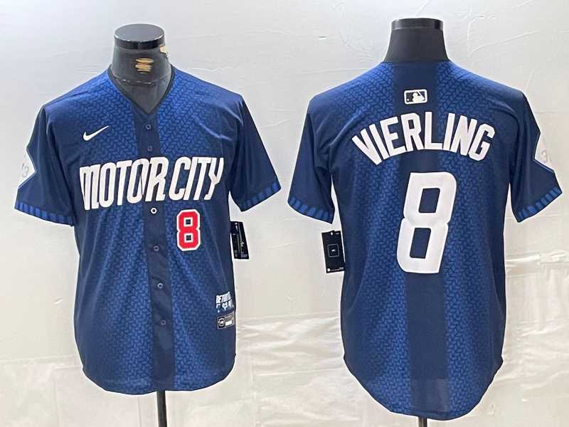 Men%27s Detroit Tigers #8 Matt Vierling Number Navy 2024 City Connect Cool Base Limited Stitched Jersey1